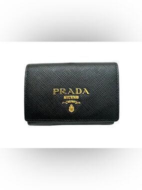 🖤Prada Saffiano Leather Tri-Fold Wallet Black Pink